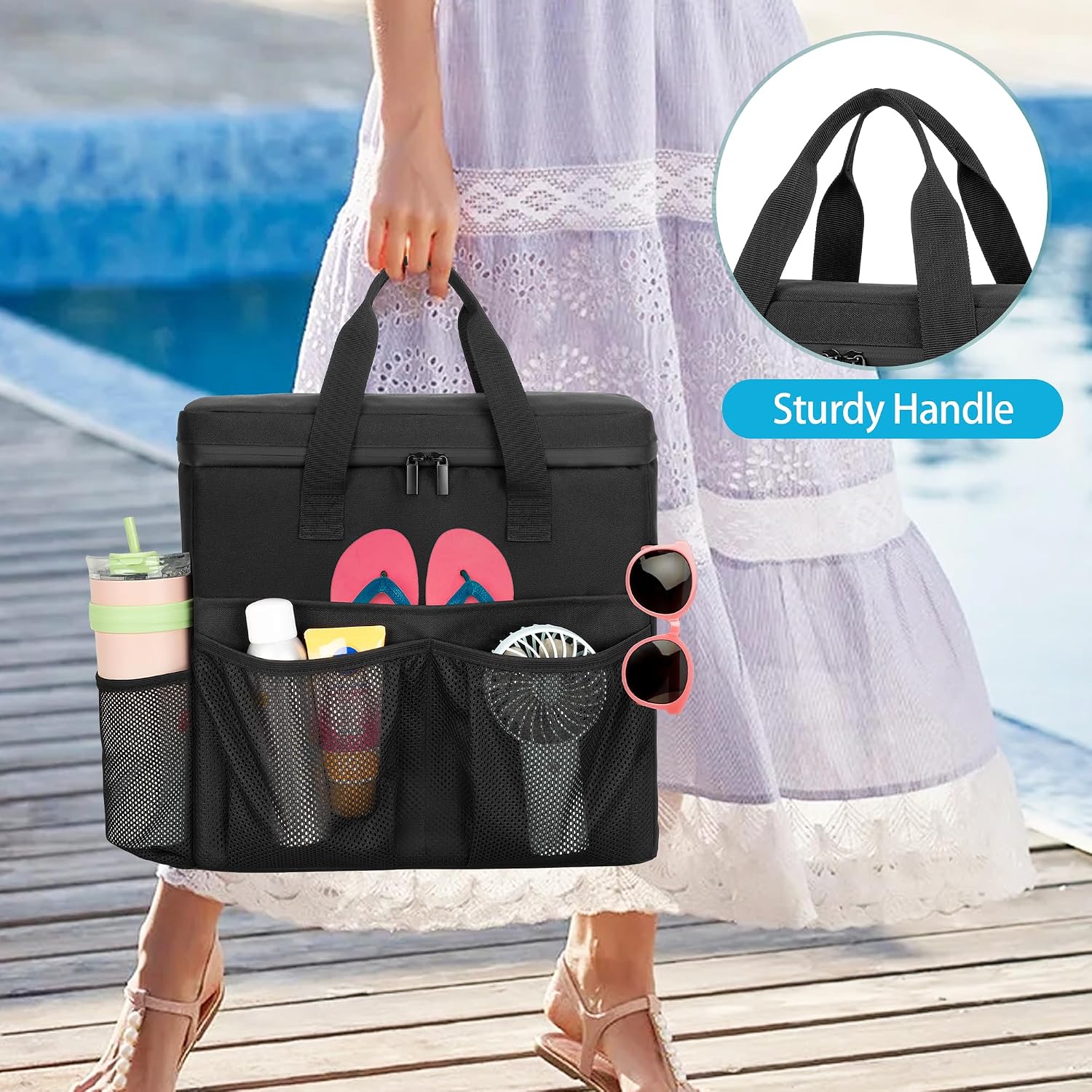 Rexmica Portable Insulated Cooler Bag, Leakproof Beach Cooler Bag Compatible with Original XL Bogg Bag, Can Cooler Tote Bag for Beach, Camping, Picnic, Road Trips, Travel Cooler for Men and Women