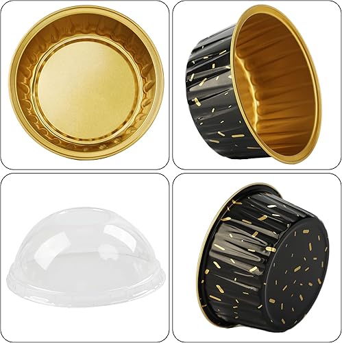 Miniatura 3 de 50 moldes para pasteles con tapas, 50 forros para cupcakes de 4 onzas con tapas, vasos desechables de aluminio con tapas, mini sartenes de aluminio