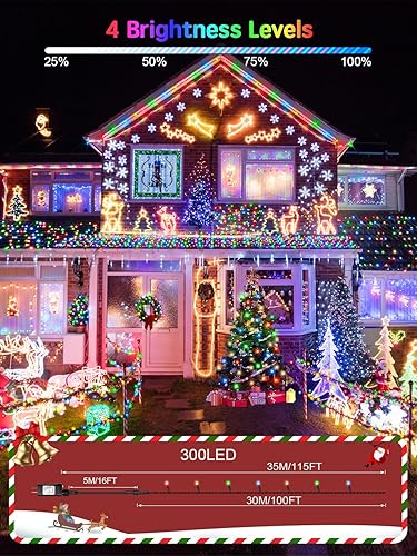 Miniatura 2 de 300 luces LED de Navidad para exteriores, luces multicolor de árbol de Navidad de 115 pies con control remoto, 8 modos de luz de hadas enchufable en