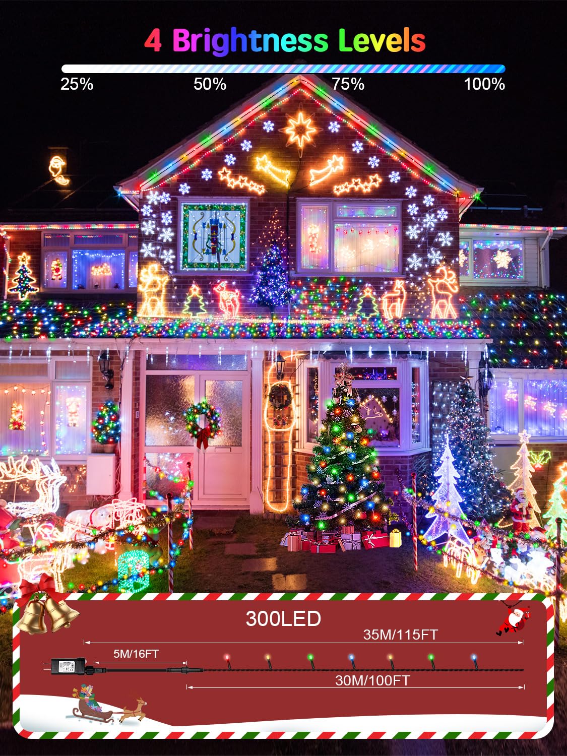 CGN Luces Navidad Exterior 35M 300 LED Guirnalda Luces Exterior con Control Remoto y Temporizador, 8 Modos IP65 Luz Arbol Navidad para Exteriores y Interior para Fiesta Jardín Balcón Boda