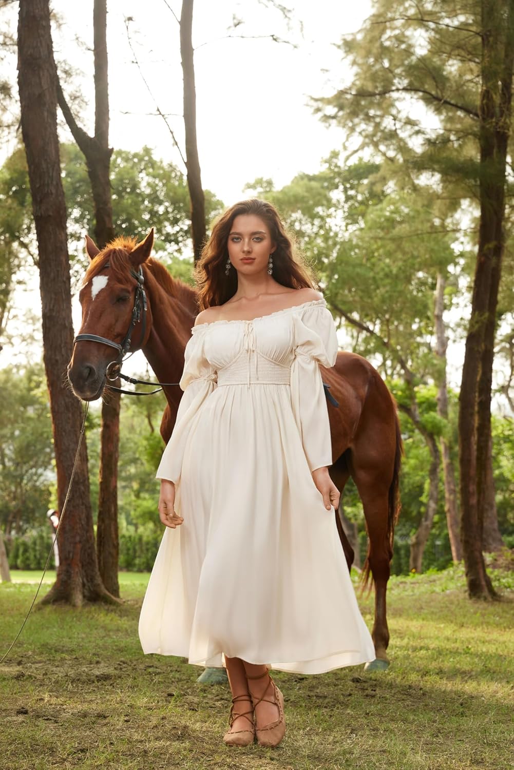 Scarlet Darkness Renaissance Dress for Women Medieval Peasant Dress Long Bell Sleeve Dresses - Image 3