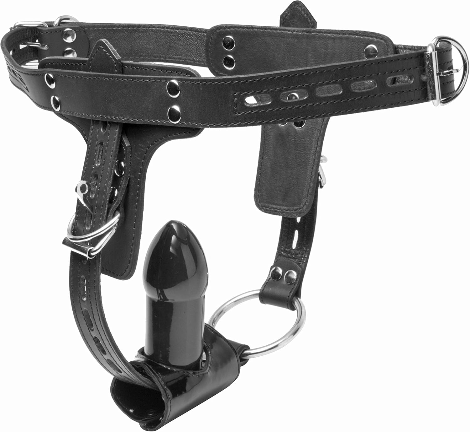 Premium Locking Leather Cock Ring and Anal Plug Harness