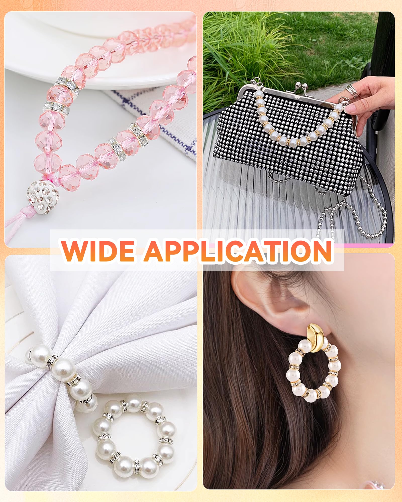 300 cuentas espaciadoras de diamantes de imitación FIVEIZERO para hacer joyas, cuentas de 6 mm, 8 mm, 10 mm con agujeros, cuentas redondas doradas y plateadas para bolígrafos de cuentas, proyectos de
