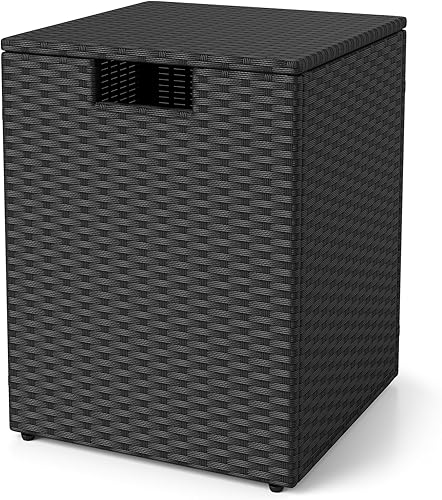 Miniatura 13 de Tangkula Patiojoy - Mesa para tanque de propano para exteriores, mesa escondida de mimbre para fogatas de gas, caja de almacenamiento de tanque