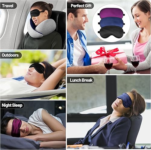 Miniatura 7 de Máscara para dormir, máscara de ojos de seda para dormir con correa ajustable, sombra de ojos vendada para hombres y mujeres, cómoda y suave