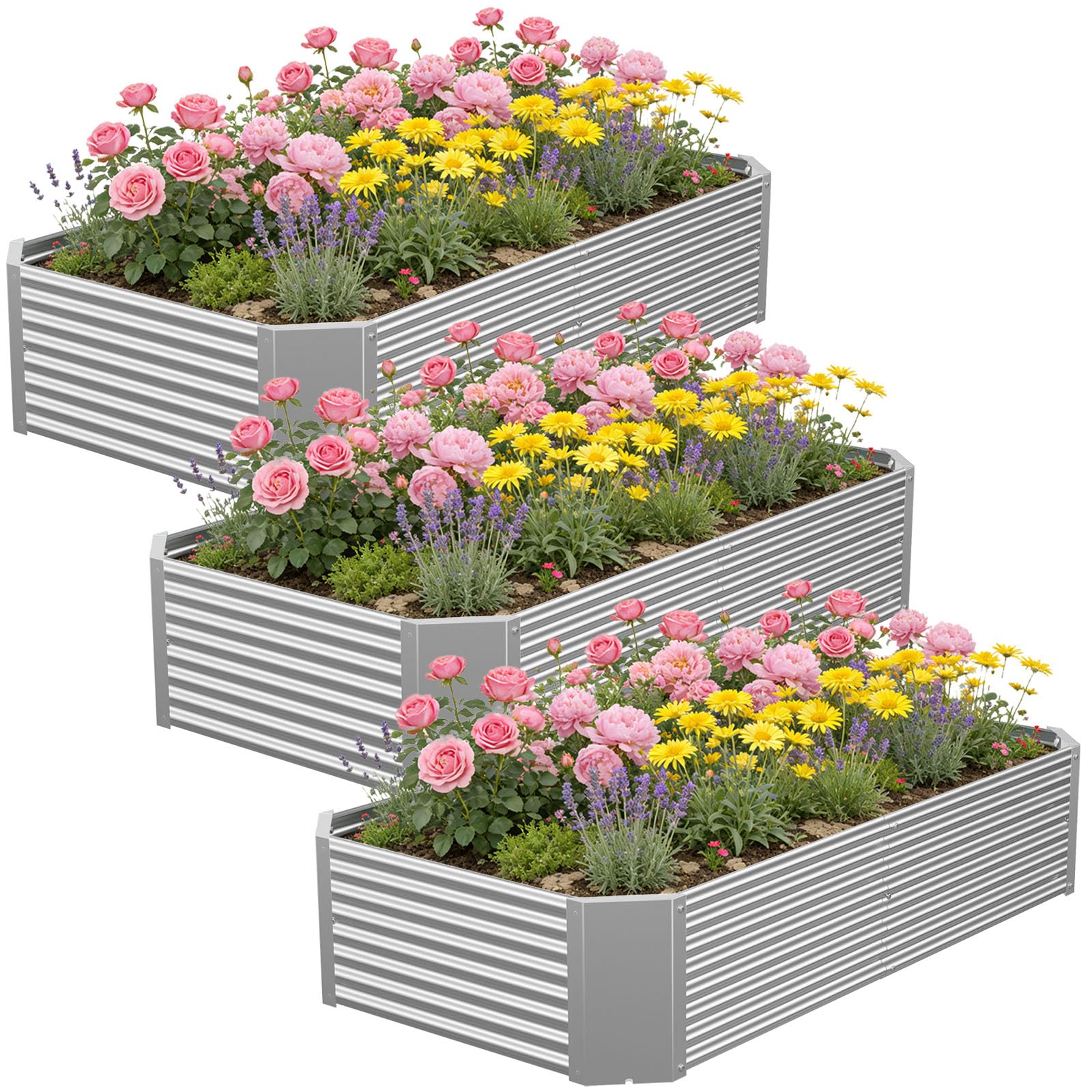 Annzoe 3 Pack 4 x 2 FT Galvanized Steel Raised Garden Bed