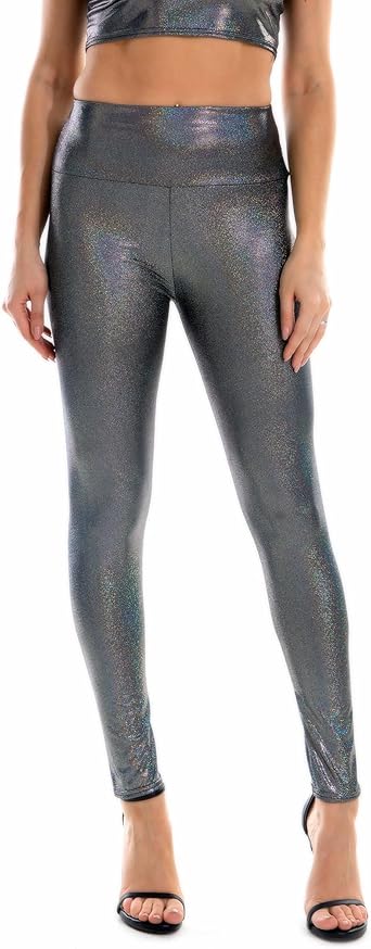 NewL Women Shiny Metallic Holographic Leggings Sexy High Waist Elastic Skinny Pants Ankle Long Gothic Leggings