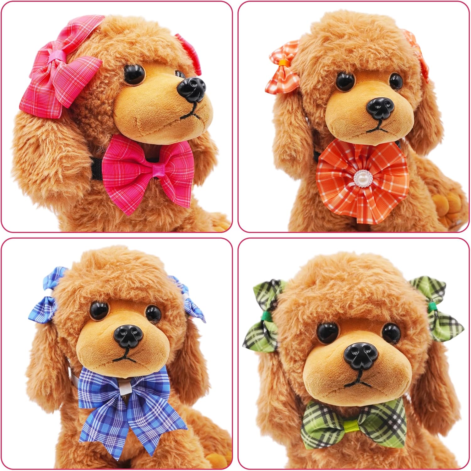 120PCS Dog Bows Plaid Bulk Include 20PCS Bowties with Adjustable Buckle 40PCS Hair Bows 60PCS Flowers and Bowties Attachments for Small Medium Cats Pets Grooming Accessories