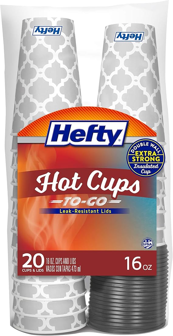 Hefty Disposable Hot Cups with Lids, 16 Ounce, 20 Count