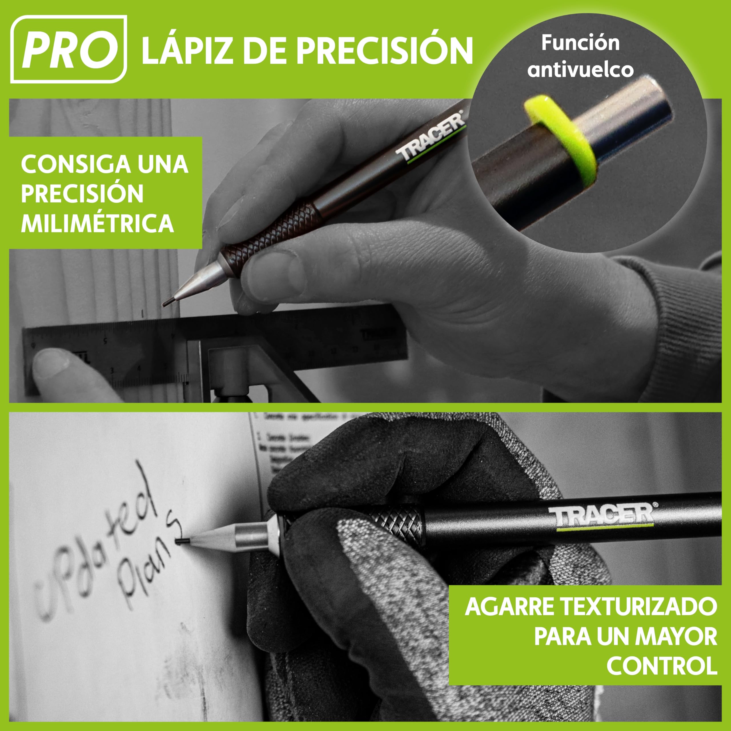 Tracer Pro Series - Kit de marcadores de construcción de 5 piezas con estuche de almacenamiento, lápiz de carpintero de agujero profundo y lápiz de precisión