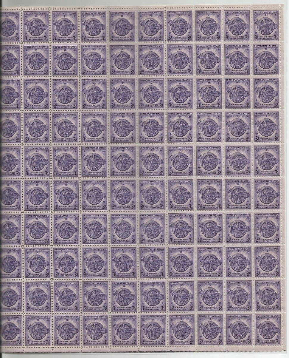 Stamps U.S. WWll Honoring Those That Served Scott 940 Full Sheet MNHVF