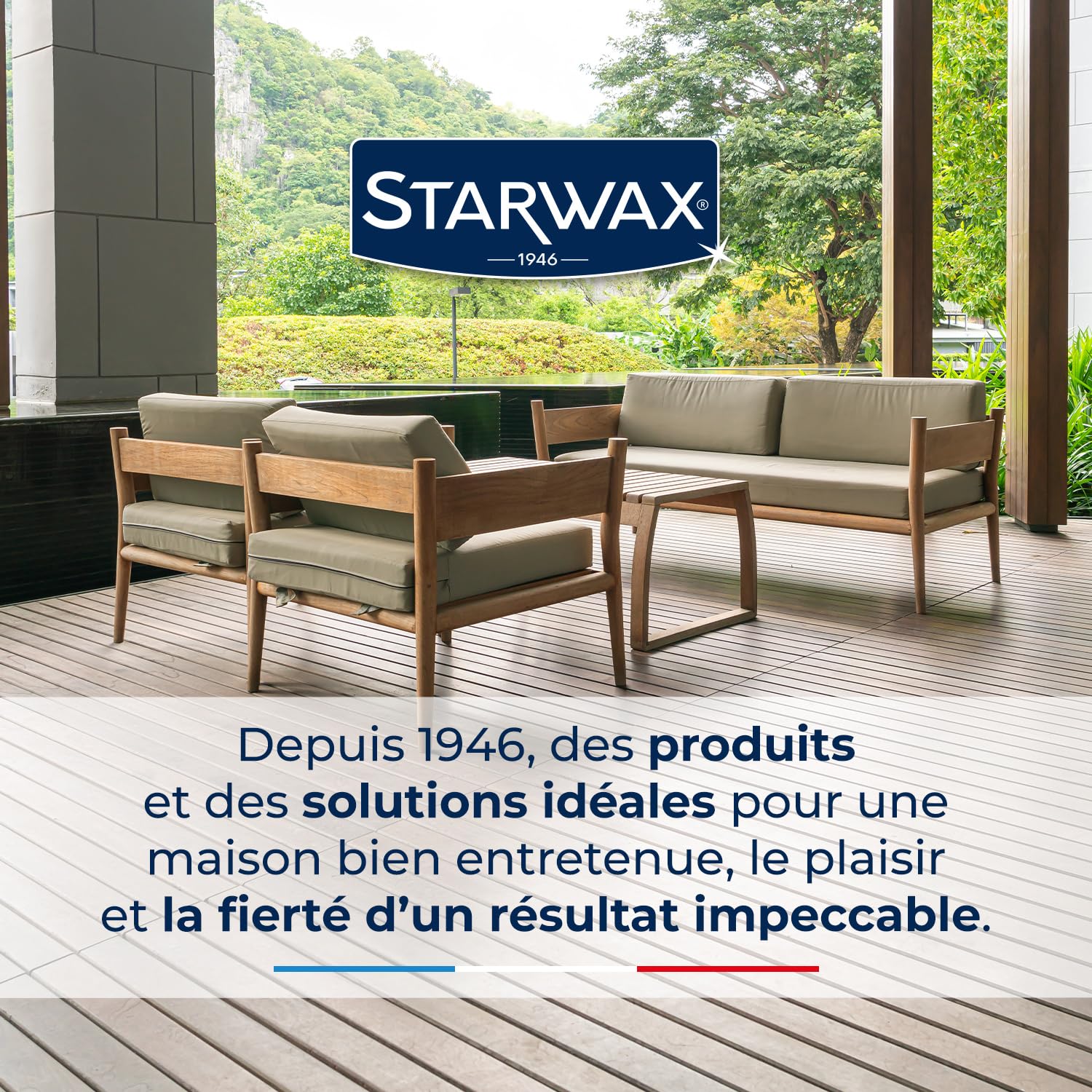 STARWAX Huile protectrice pour mobilier de jardin 1,2L, incolore, nourrit et protège les bois de jardin grisés, anti-tache anti-graisse, barrière anti-UV, préserve l'aspect mat, 15m²/L