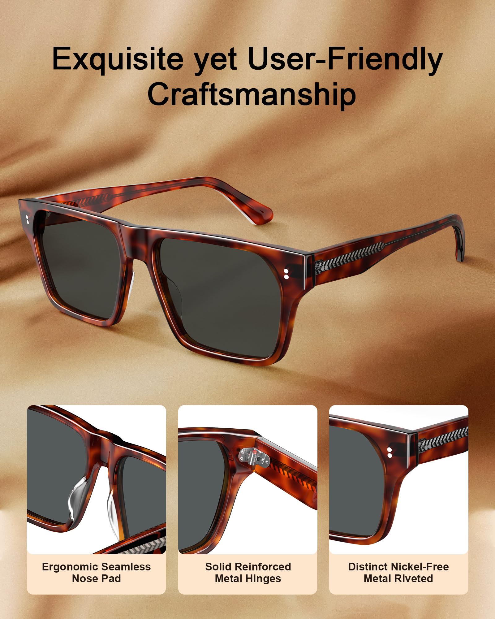 CARFIA Kwadratowe Okulary Przeciwsłoneczne dla Mężczyzn Okulary Polaryzacyjne do Jazdy Samochodem Okulary Outdoorowe 100% Ochrona Przed Promieniowaniem UV Nowoczesny Stylowy CA5409