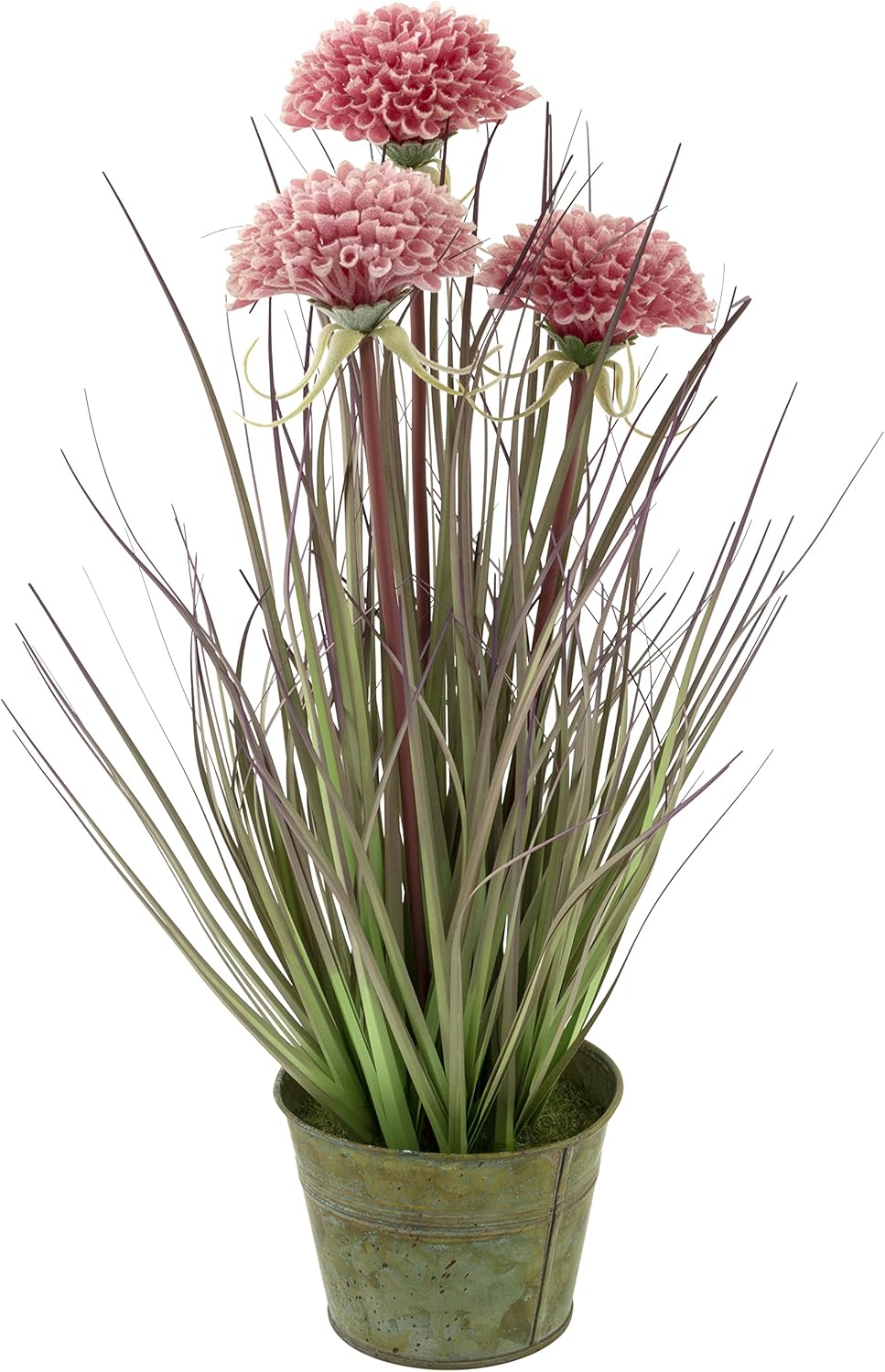 Boston International Decorative Faux Potted Grass Plant, Pink Mums