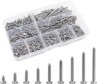 INKNOTE 600PCS Wood Screws, Self Tapping Screw Assortment Kit, Stainless Screws M3 Phillips Drive Countersunk Head Self-Tapping Screws for Wall Plates Switches Covers Homemade Repair Woodwork 10 Sizes