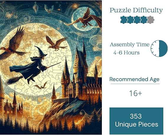 Ahşap Puzzle Yetişkin - Sihirbaz ve Büyü Okulu - 353 Parça, 29 x 29 cm - Yapıştırıcı Folyo Dahil - Benzersiz Şekilli Parçalar & Özel Figürler - S1-07
