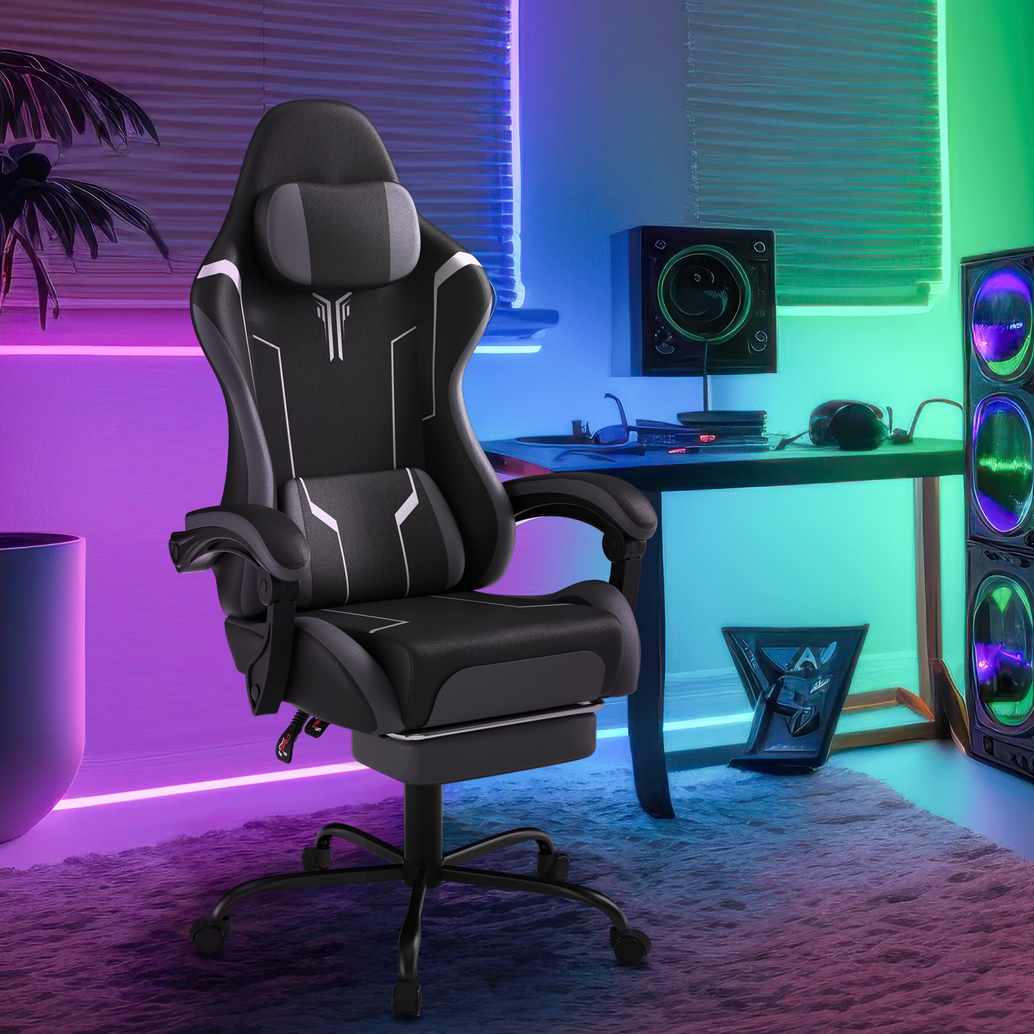 YRHome Sedia da Gaming Ergonomica, Sedia da Ufficio Ergonomica, Sedia da Gaming Girevole e Regolabile in Altezza, Sedia da Ufficio Regolabile in Altezza, Sedia da Ufficio con Poggiapiedi e Supporto