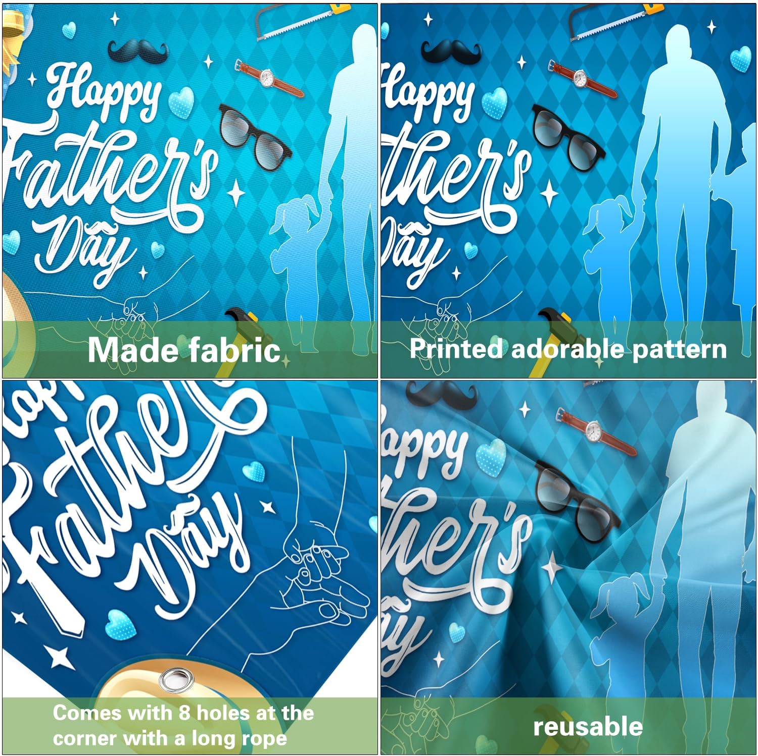 Happy Father's Day Garage Door Banner - XtraLarge Durable Blue Dad and Child Holding Hands Backdrop, Outdoor Father's Day Party Decorations, Photography Background, Celebration Sign & Party Supplies