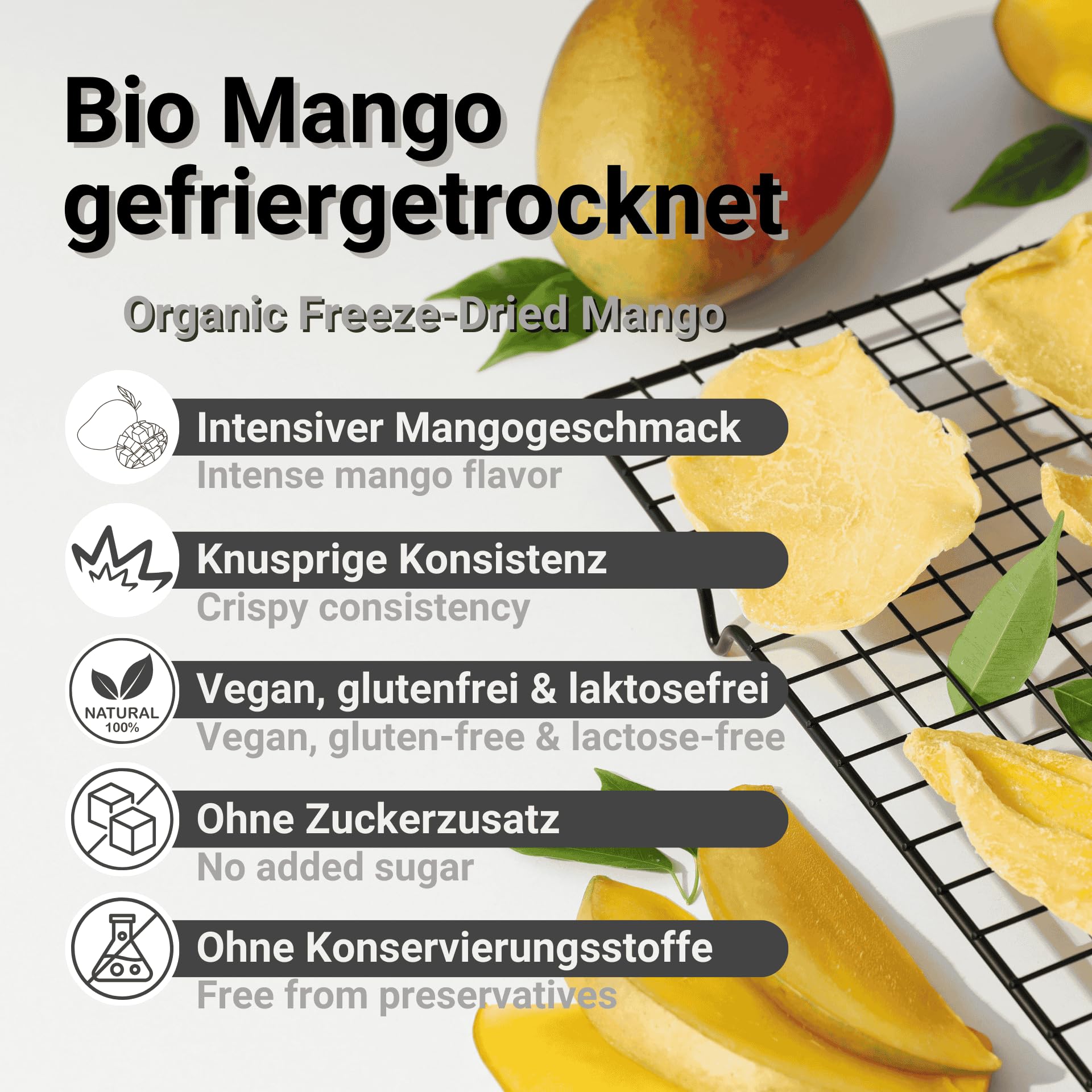 Bio Mango gefriergetrocknet 1kg – Knusprige Mangoscheiben, zuckerfrei & vegan – Perfekt als gesunder Snack