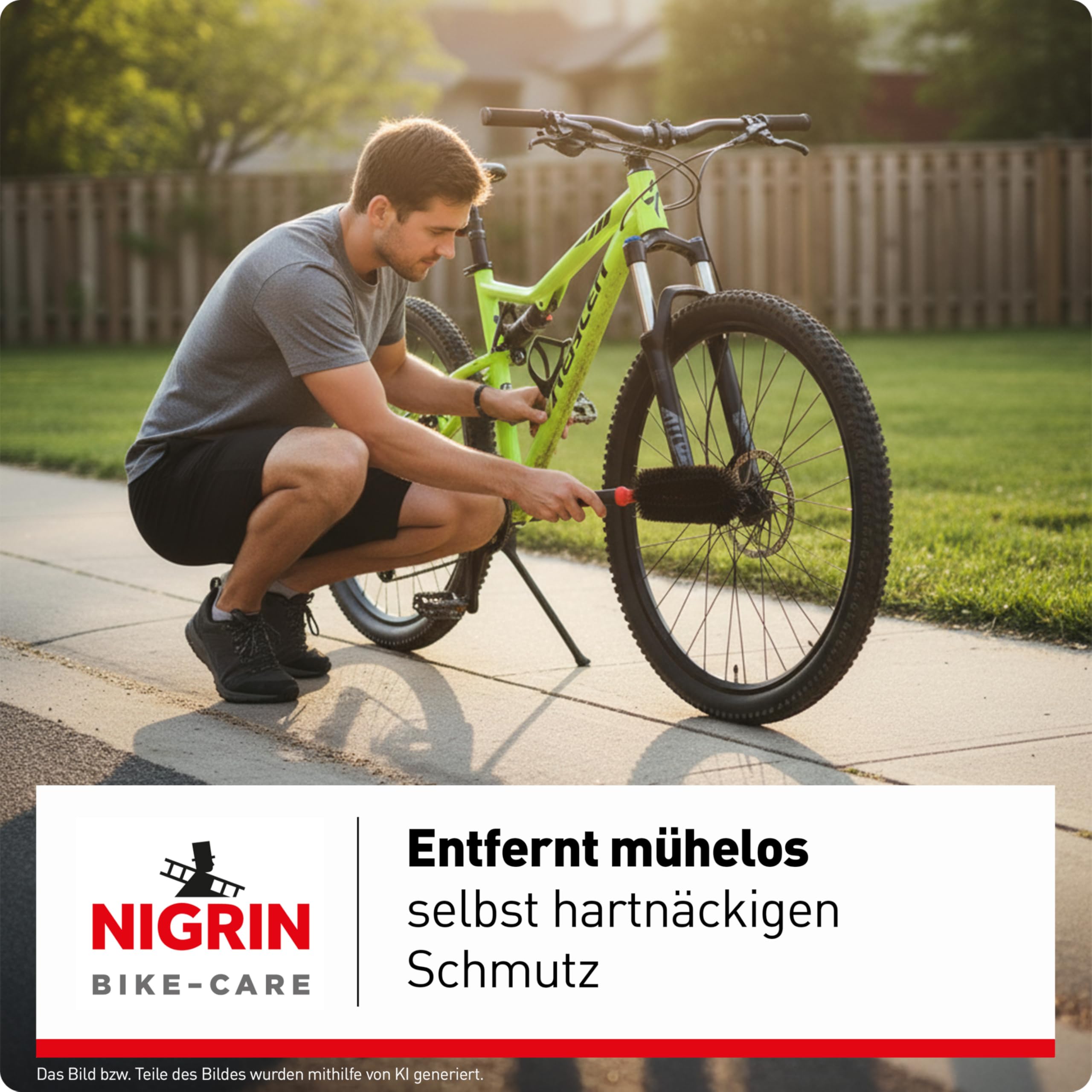 NIGRIN Bike Care szczotka do czyszczenia felg, wysokiej jakości szczotka uniwersalna, idealna do felg, szprych, kół jezdnych i piast, odporny na uderzenia i antypoślizgowy uchwyt, czarny, czerwony, 1