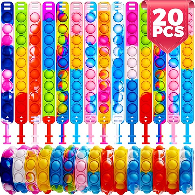 20 PCS Pop Bracelet it Fidget Toys Pack, Fidget Bracelet Birtyday Party Gifts, Pinata Christmas Eve Box Stocking Fillers Kids, Party Bag Fillers Gifts Fidget Wristband as Return Gifts for Kids