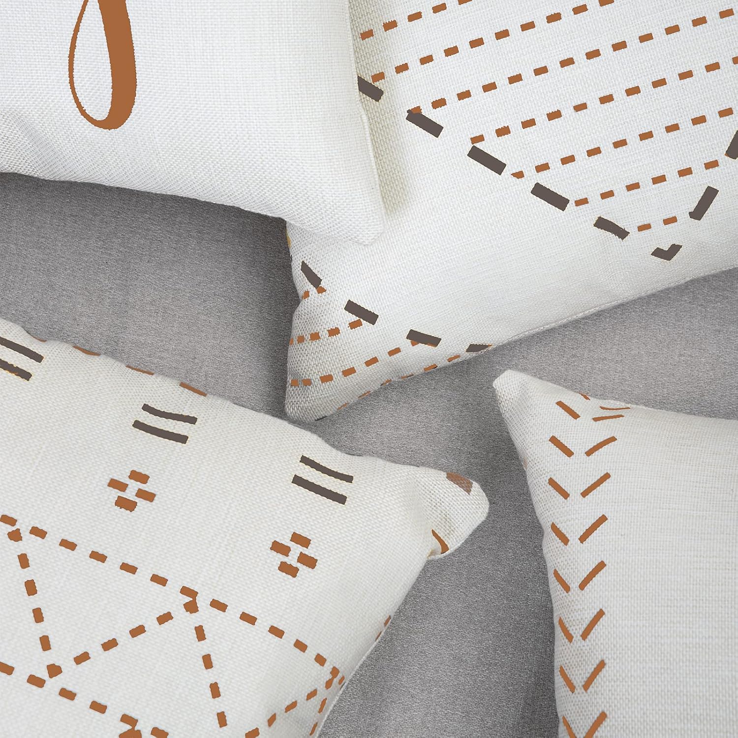 Hlonon Decorative Throw Pillow Covers for Couch Set of 4 Modern Style Stripes Geometric Square Cushion Covers for Bed Sofa Living Room Home Decoration (Macchiato + Gray, 18x18 Inch)