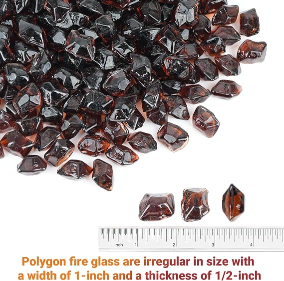 Skyflame 10-Pound Amber Polygon Fire Glass for Fire Pit Fireplace