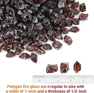 Skyflame 10-Pound Amber Polygon Fire Glass for Fire Pit Fireplace