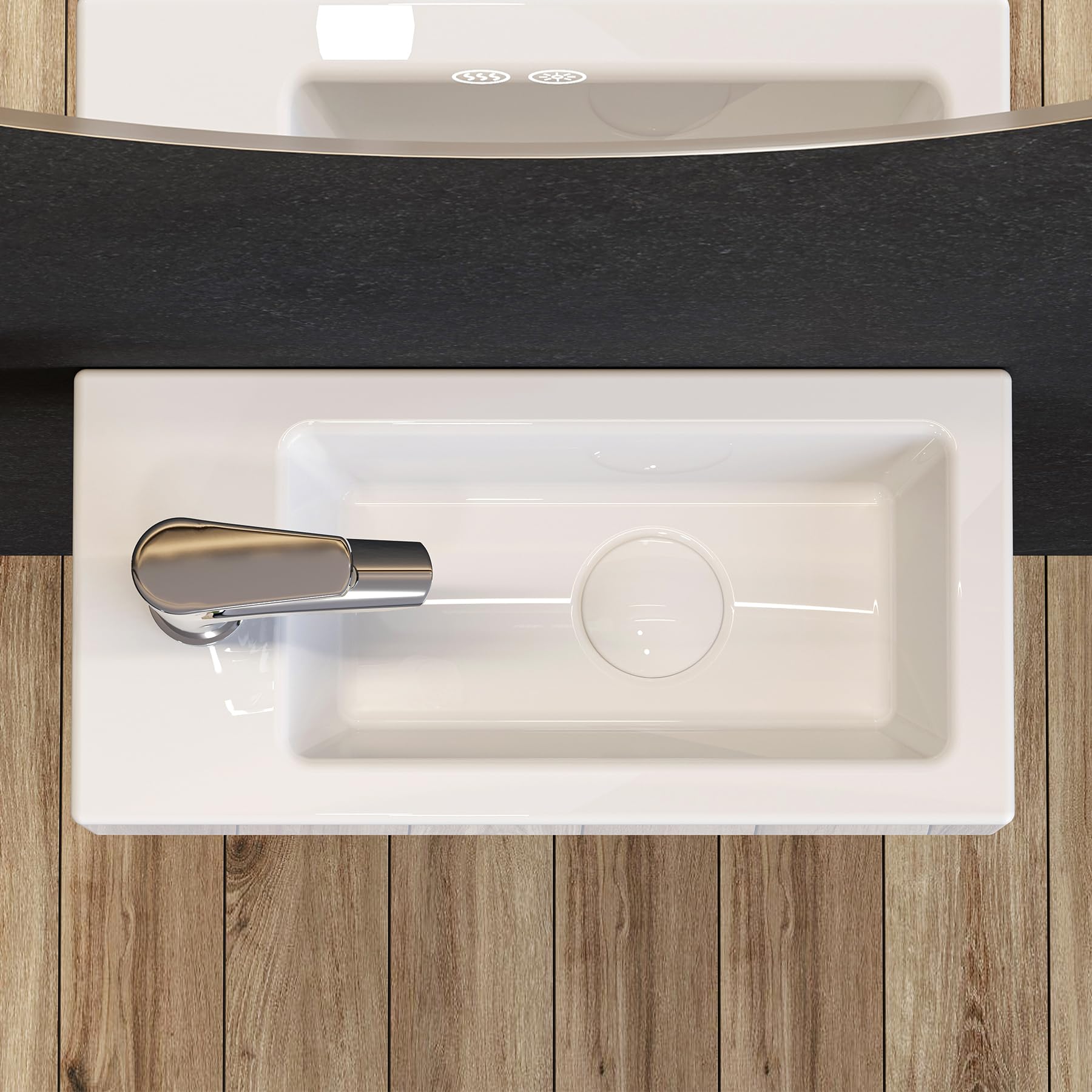 HOROW lavatoio ceramica bianca rettangolare, compatto lavandino piccolo bagno, lavabo bagno sospeso, con 1 foro per rubinetto a sinistra, 370x180x90 MM