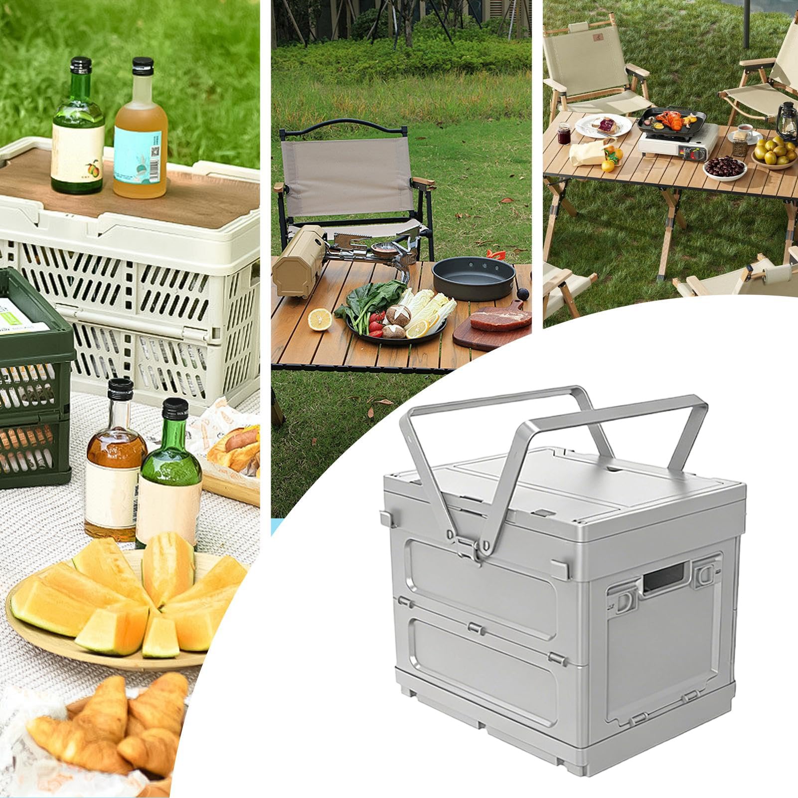 Basket da Campeggio Con Manico e Organizzatore Pieghevole per Storage | Cestino da Picnic Isolato per Campeggio e Conservazione Per Outdoor Viaggi Escursionismo Pesca Feste Vacanze Cibo Snack