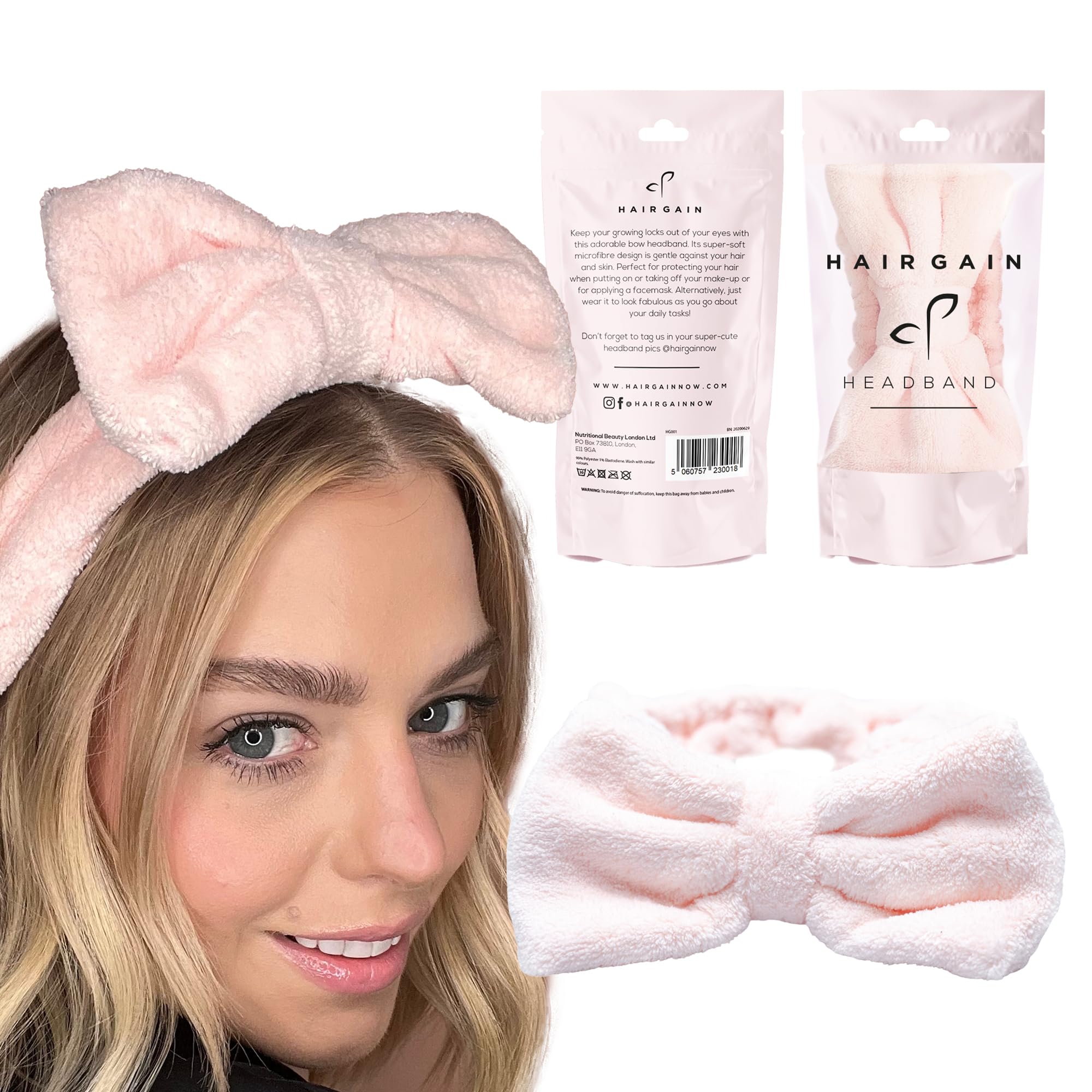 Hair GainHair Bands for Women: Coral Fleece Super-Soft Microfibre Elastic Headbands, Perfect for Washing Face, Makeup, Yoga, Spa, and Bath - Beauty & Skincare Accessories with Bowknot Design