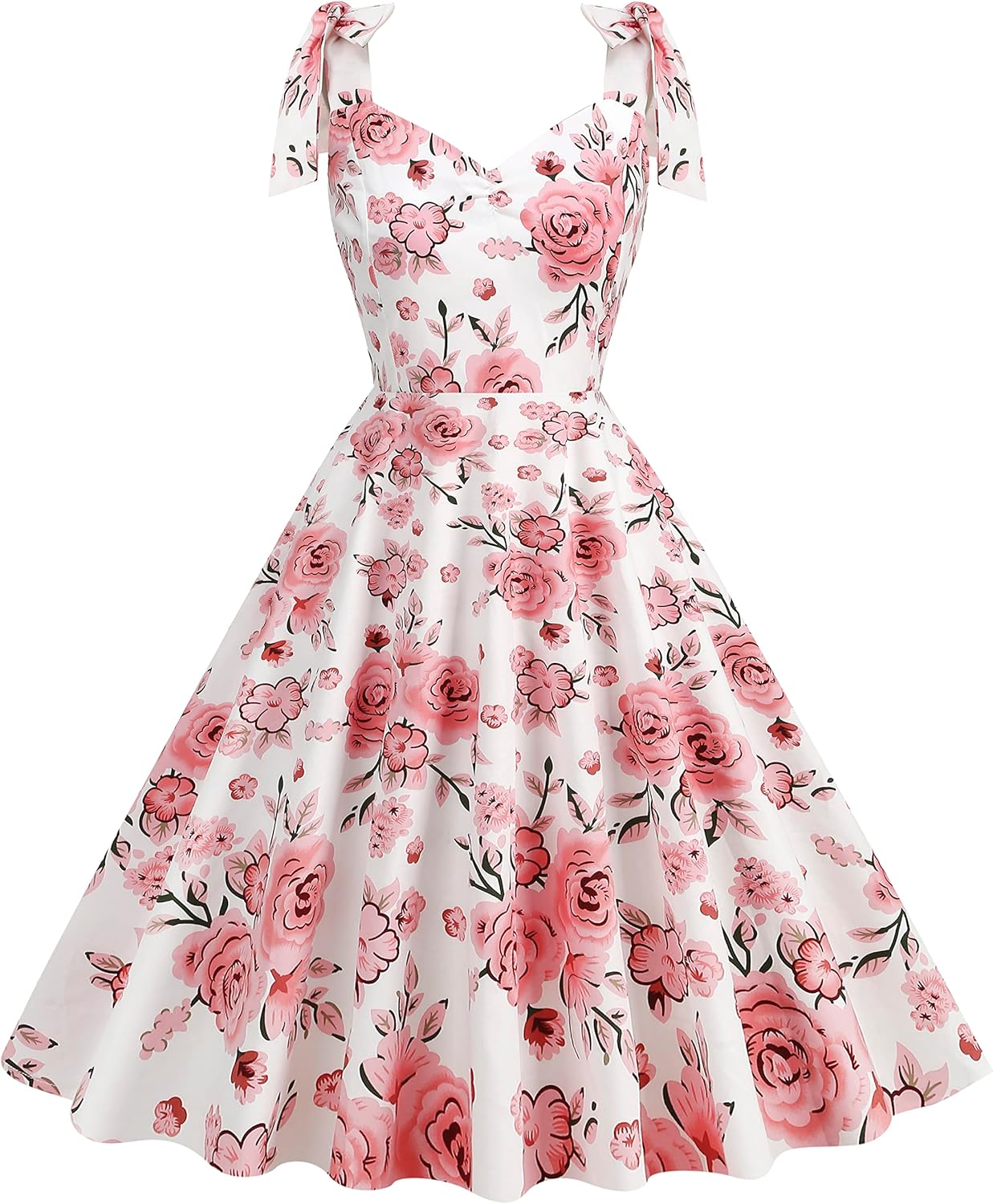 1950s Dresses for Women Vintage Tie Shoulder Dress Floral Print Swing A Line Midi Summer Dress Cocktail Party Prom Gown