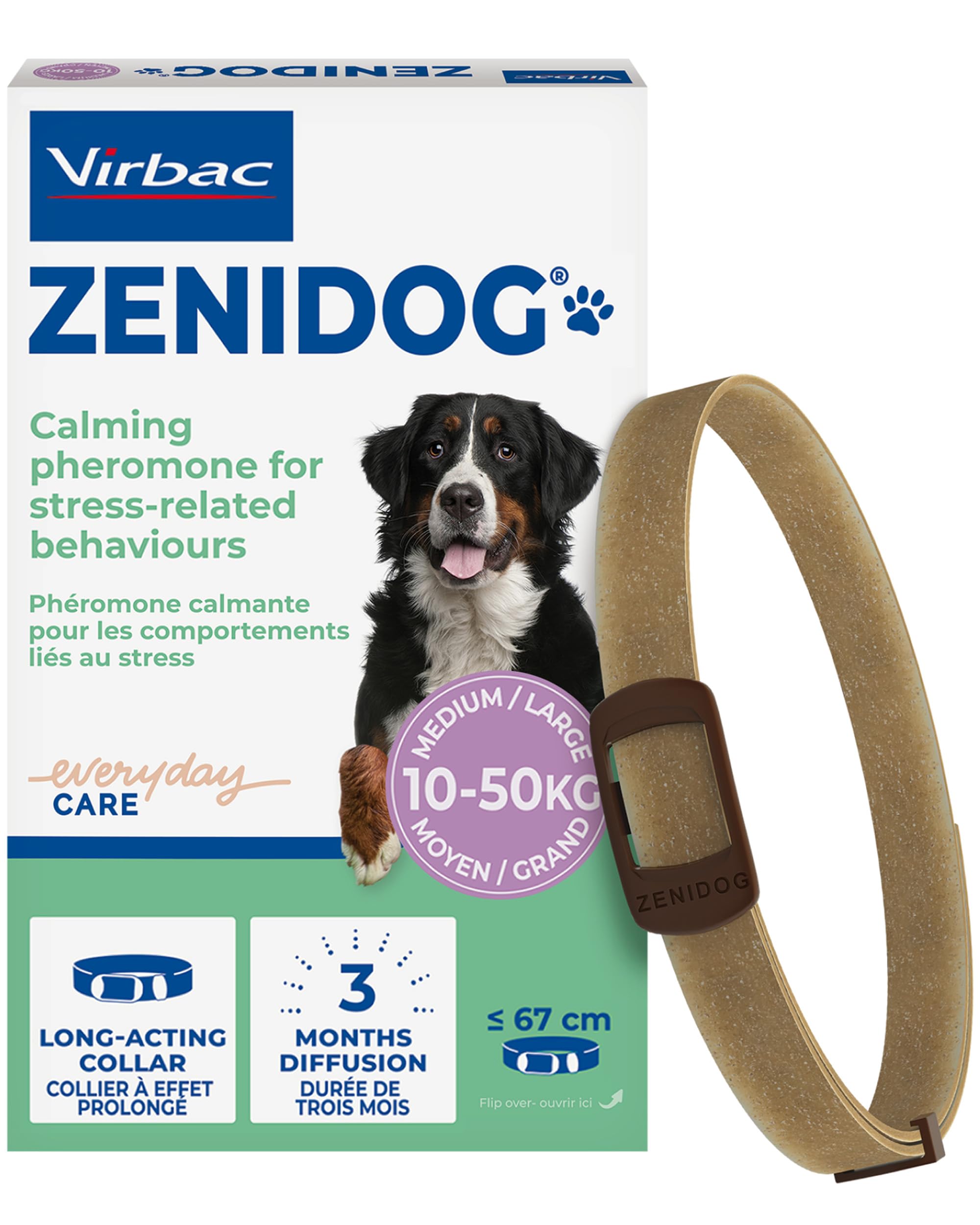 Virbac Zenidog Calming Collar for Dogs - Stress & Anxiety Support Collar for Medium to Large Dogs, Beige, Medium/Large
