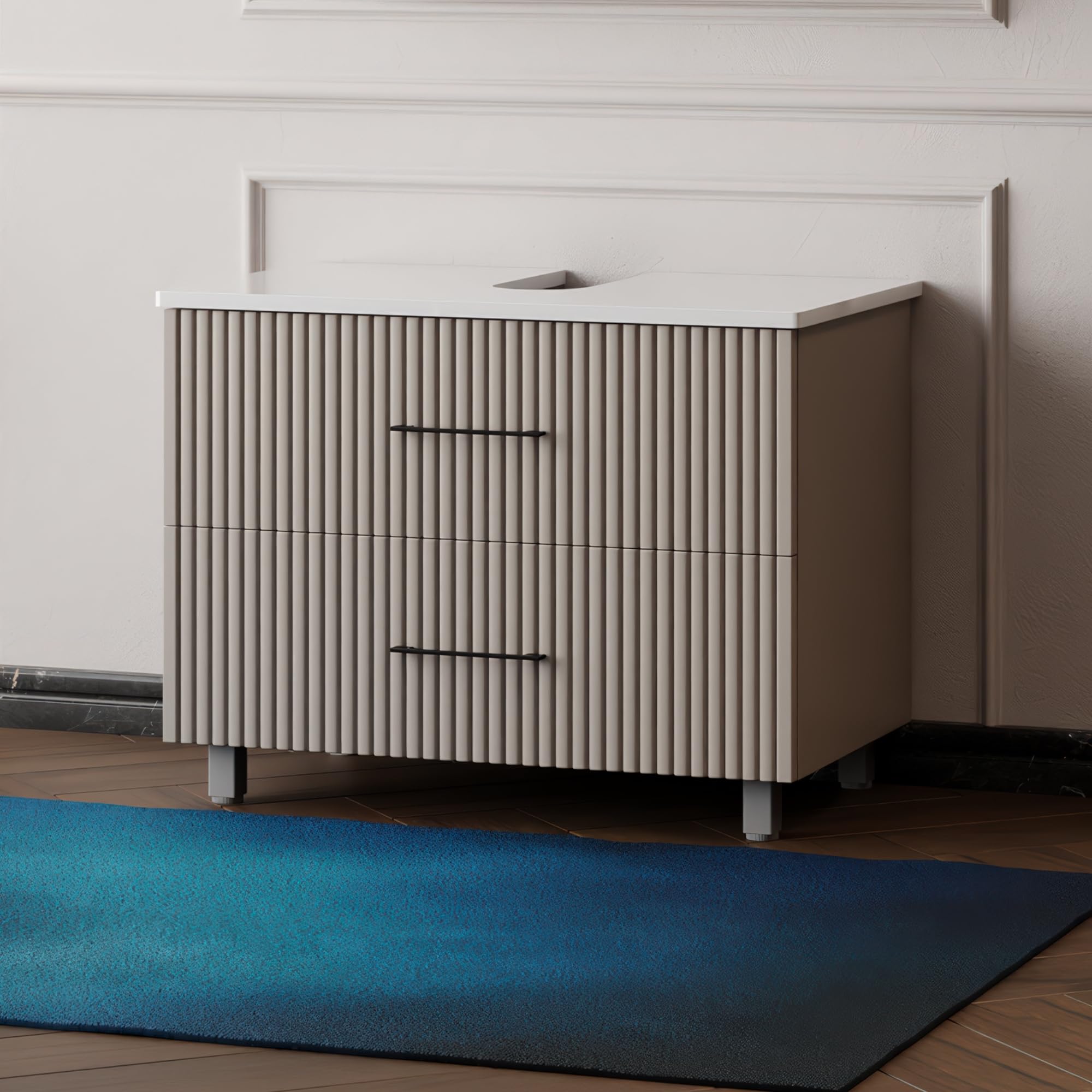 Karen Waschbeckenunterschrank Liana 60/80 cm | Steh-Unterschrank | Badmöbel pastellgrau | Konsole mit Siphonausschnitt | Eklektisch | Gäste-Badezimmer (Liana 80 Weiß)