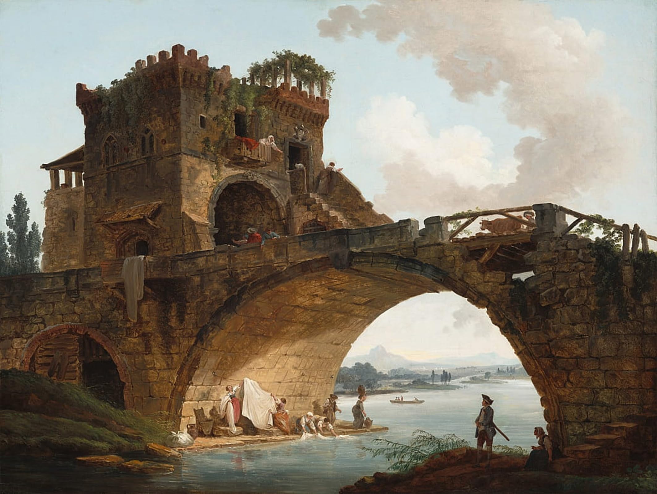 POSTERIIk Famous Modern Artwork Art Mural the Ponte Salario by Hubert Robert Oil Paintings Pictures for Home Decor 60x90cm
