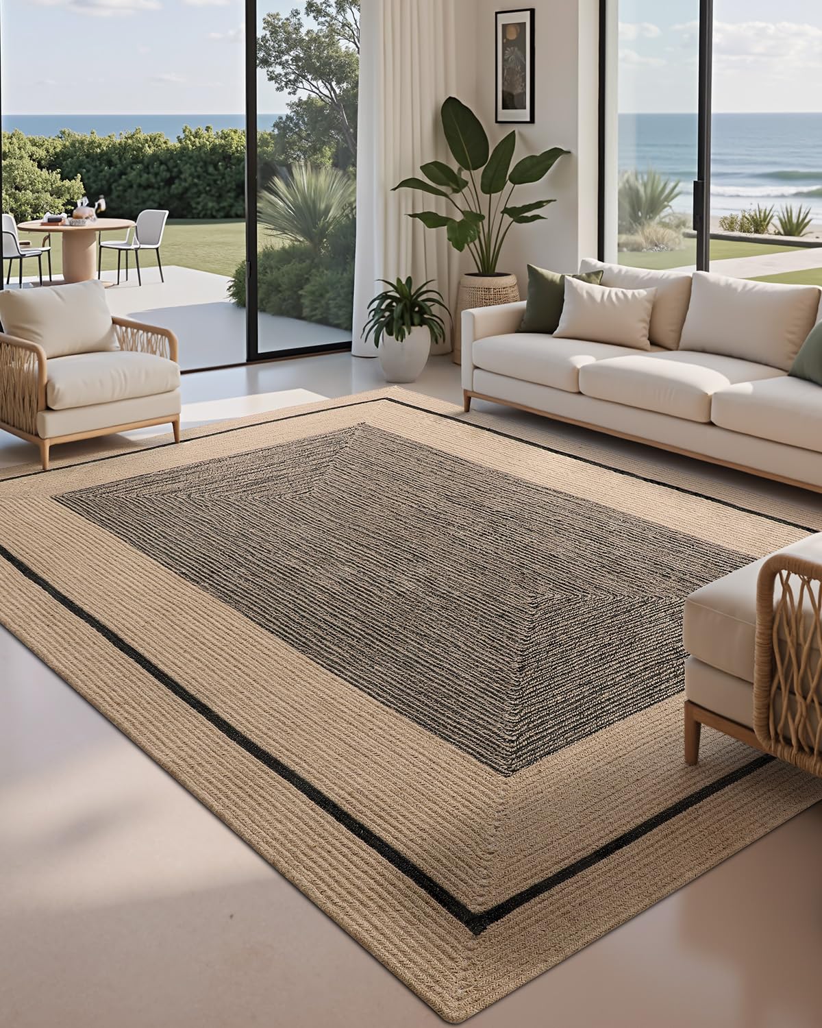 Handwoven Jute Carpet 4x6 Ft Center Black – Natural Boho Area Rug for Living Room | Eco-Friendly, Durable Floor Mat for Bedroom, Dining & Home Décor-image-5