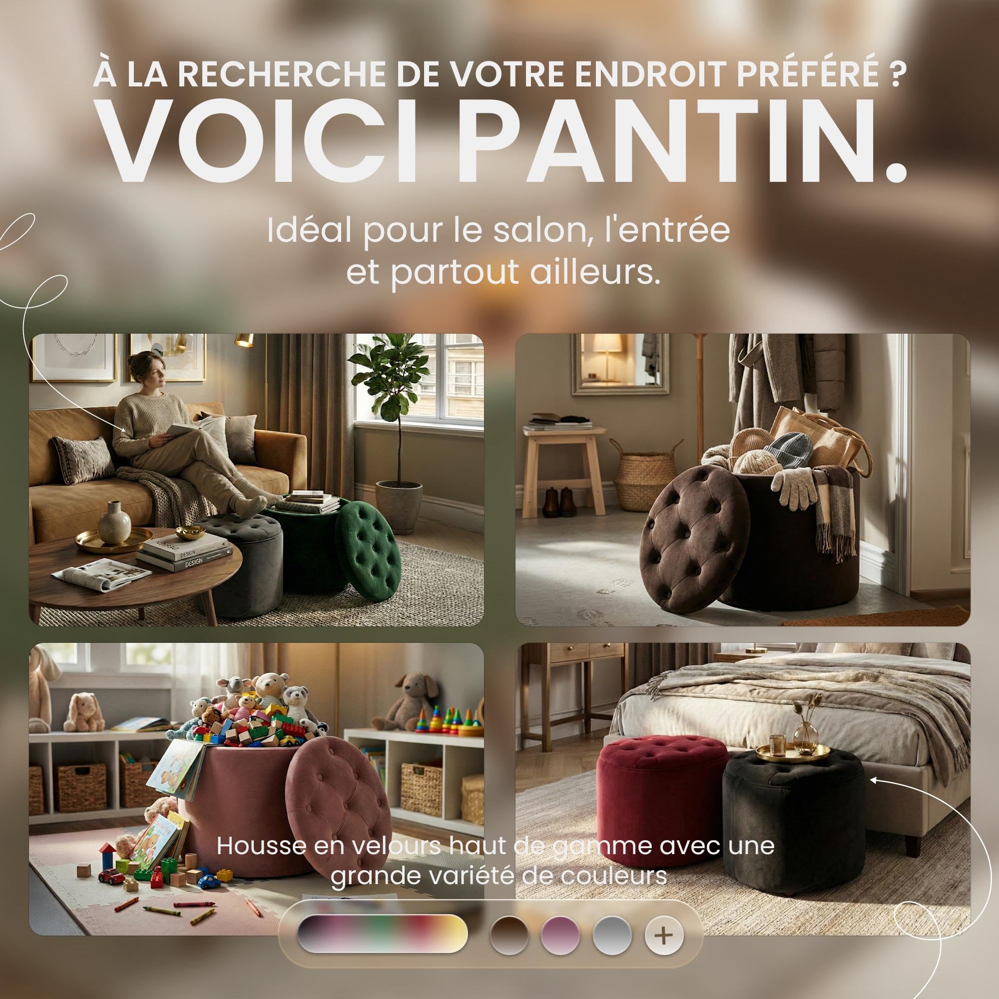 CLP Tabouret Rond avec Espace de Rangement Pantin Pouf capitonne en Velours Style Chesterfield pour Salon et Chambre | Couleur Vert