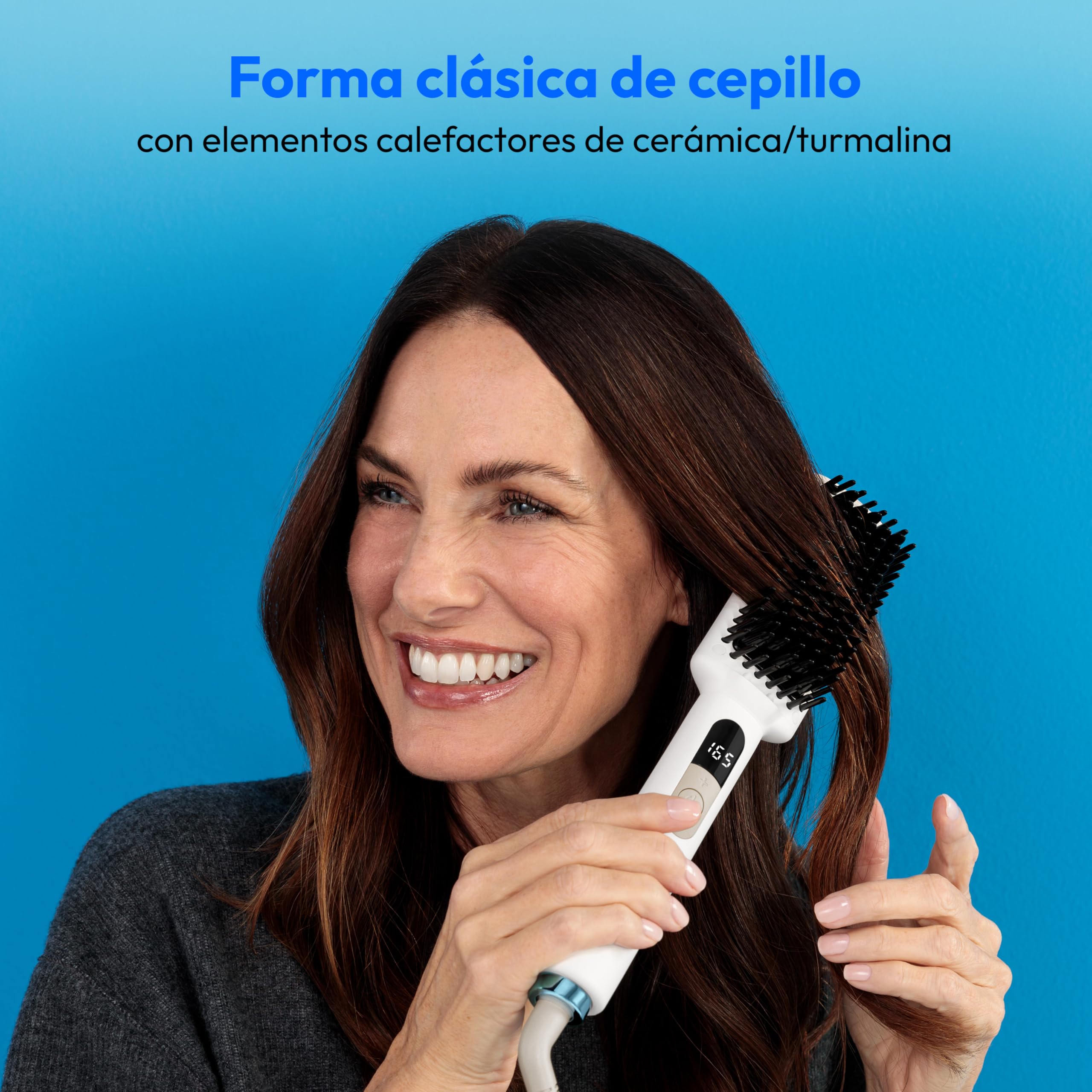 MEDION Spazzola lisciante con tecnologia a ioni HB1 (forma a spazzola con elementi riscaldanti in ceramica/tourmalina, 5 impostazioni di calore regolabili (165° - 210°)
