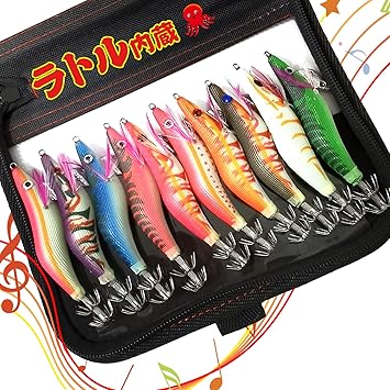 Amazon エギ イカ釣り ルアー セット エギング ラトル内蔵 全身夜光 針先蓄光 ボンバーフック 2 5号 10本セット ケース付 イカ タコ釣り Xiandi エギ スッテ