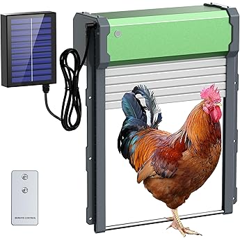 Automatic Chicken Coop Door Opener - Solar Powered, Auto Chicken Coops Door with LCD Display and Timer/Light Sensor Modes for Safe