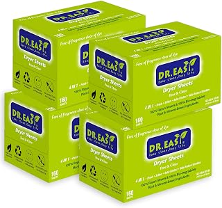 Dr.Easy Dryer Sheets Free & Clear Plant Based Formula for Sensitive Skin 640 Ct 100% Rayon Fabric Softener sheets for Laundry Unscented No Dyes Reduce Static & Wrinkles Soften Clothes Help Repel Pet Hair…