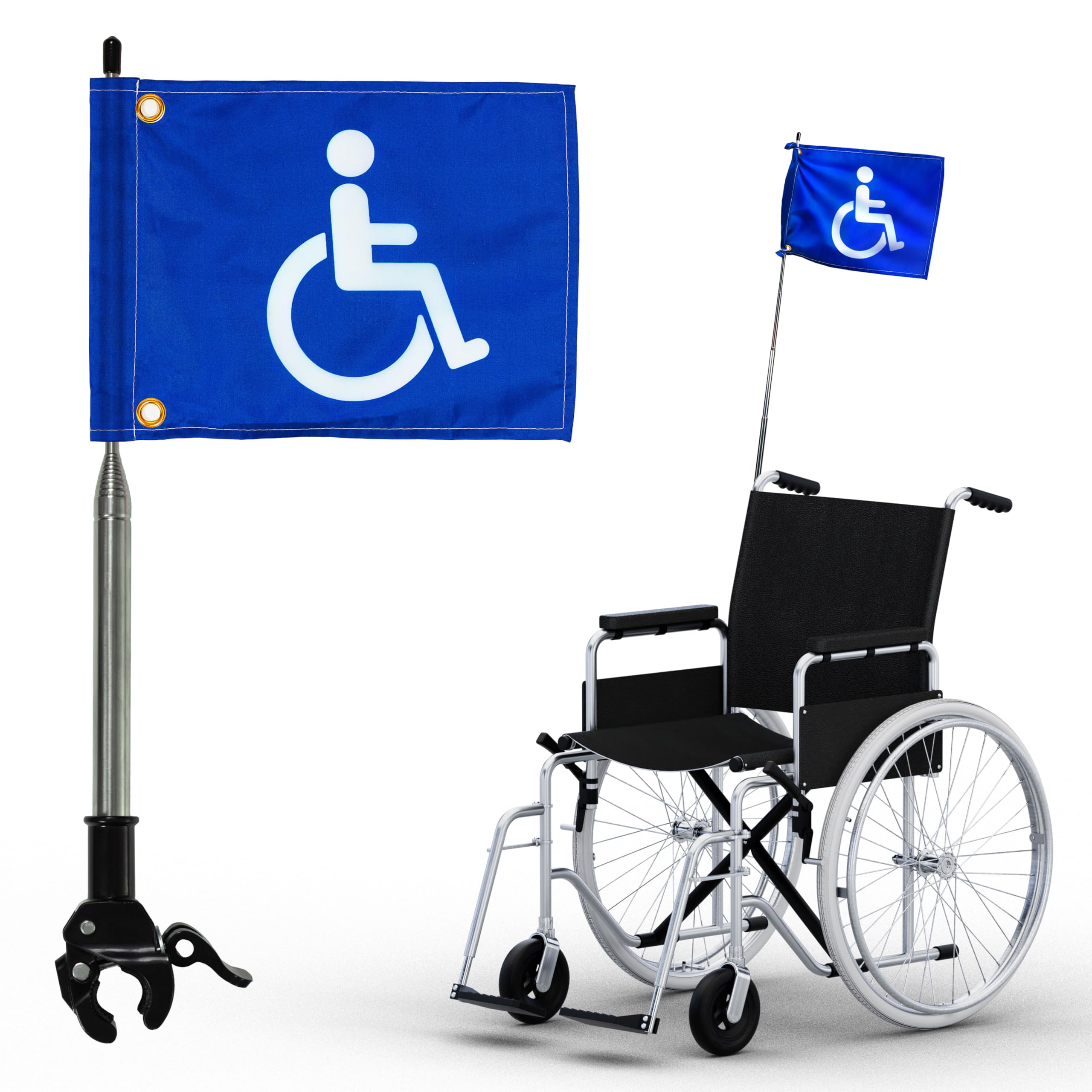 Handicap Flag for Golf Carts, 9x12 Double Sided Blue, Telescoping Pole