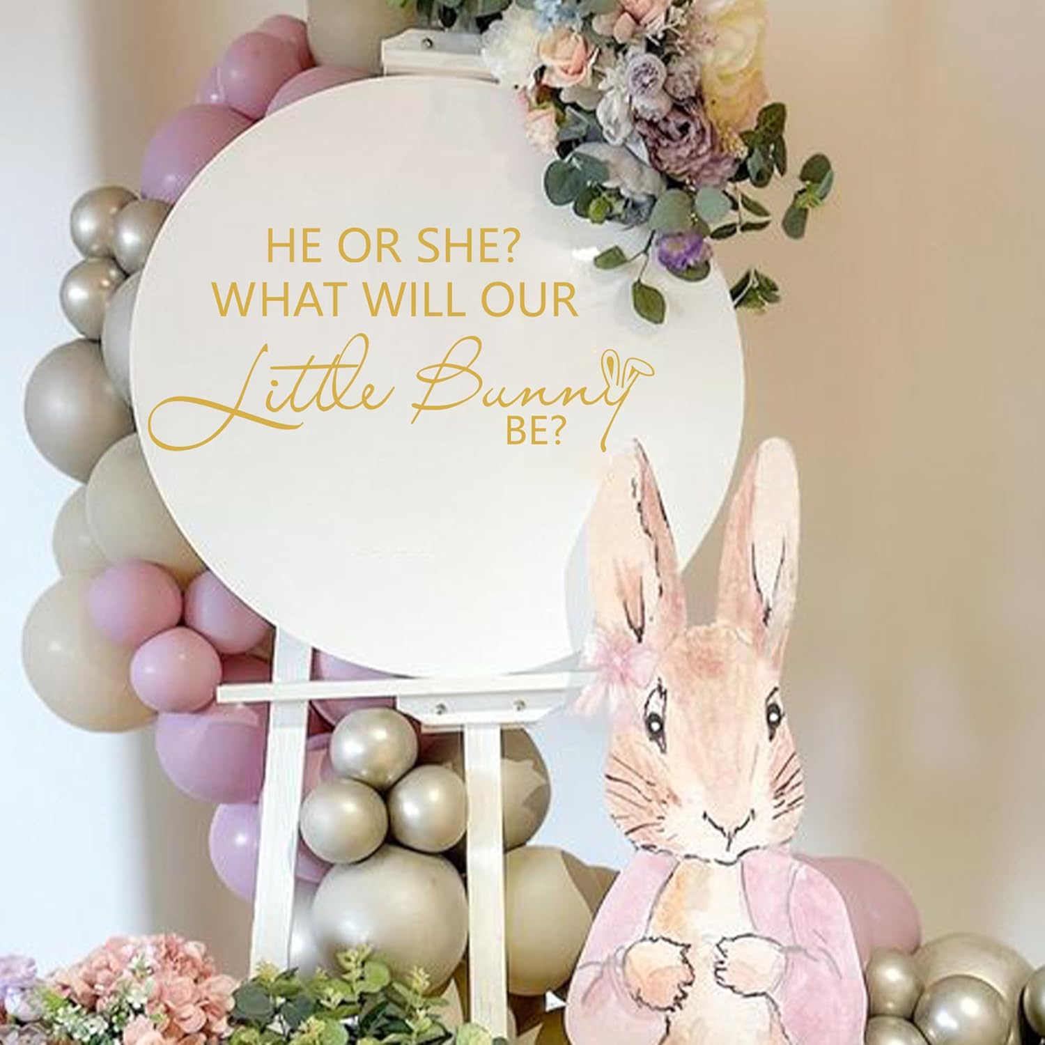 ZAIBIANHAO HE or SHE What Will Our Little Bunny Be Decal - Spring Easter Baby Shower Decorations,Some Bunny Party Decor for Balloon Archs,Rabbit Theme Stickers Party Supplies(he or she Bunny Decal)