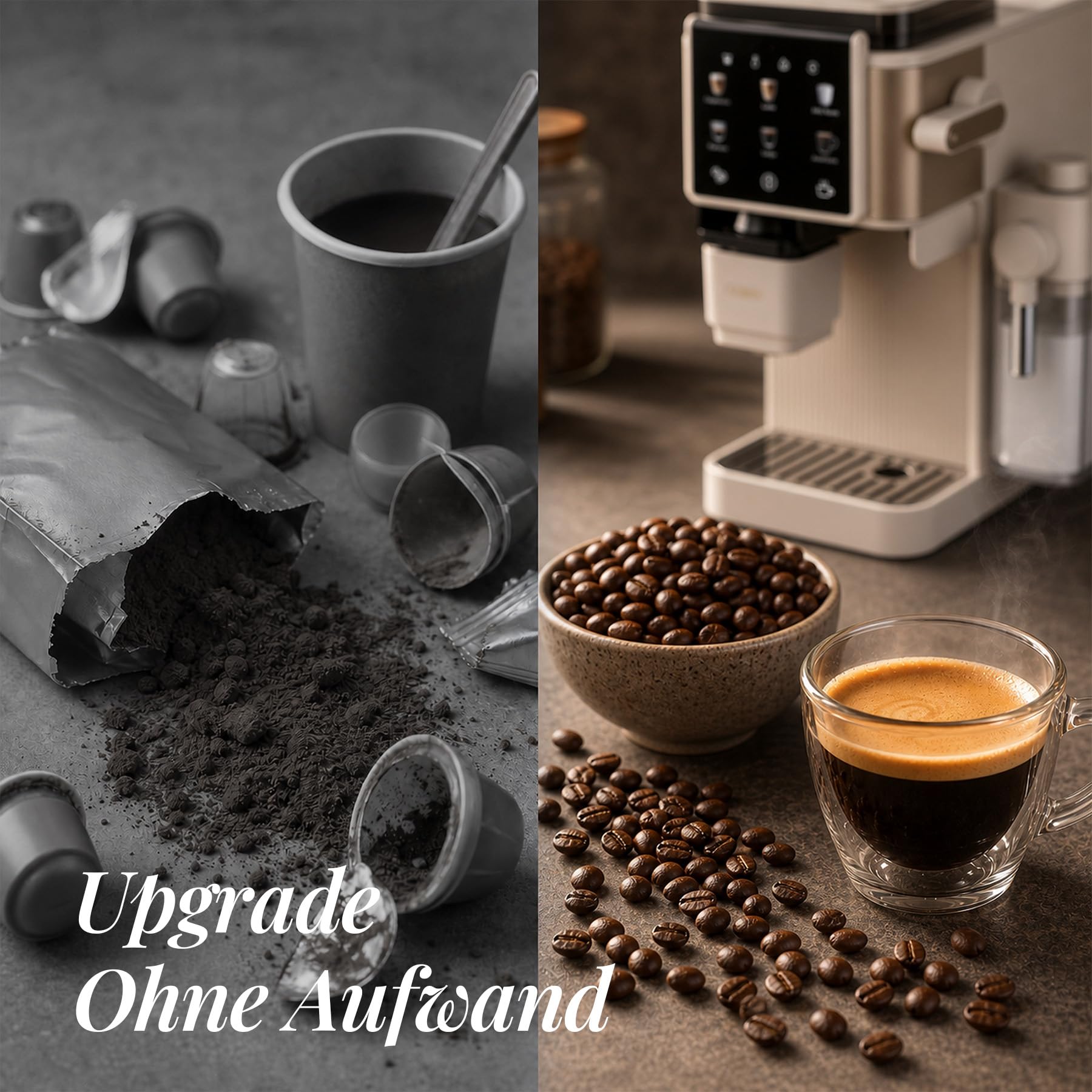CIARRA CBSACM-D6 Kaffeemaschine mit Mahlwerk und Milchaufschäumer 15 Bar | Semi-automatische Espressomaschine mit automatisches Mahlen Tampen & Brühen, für Espresso Cappuccino, Farb-Touchdisplay