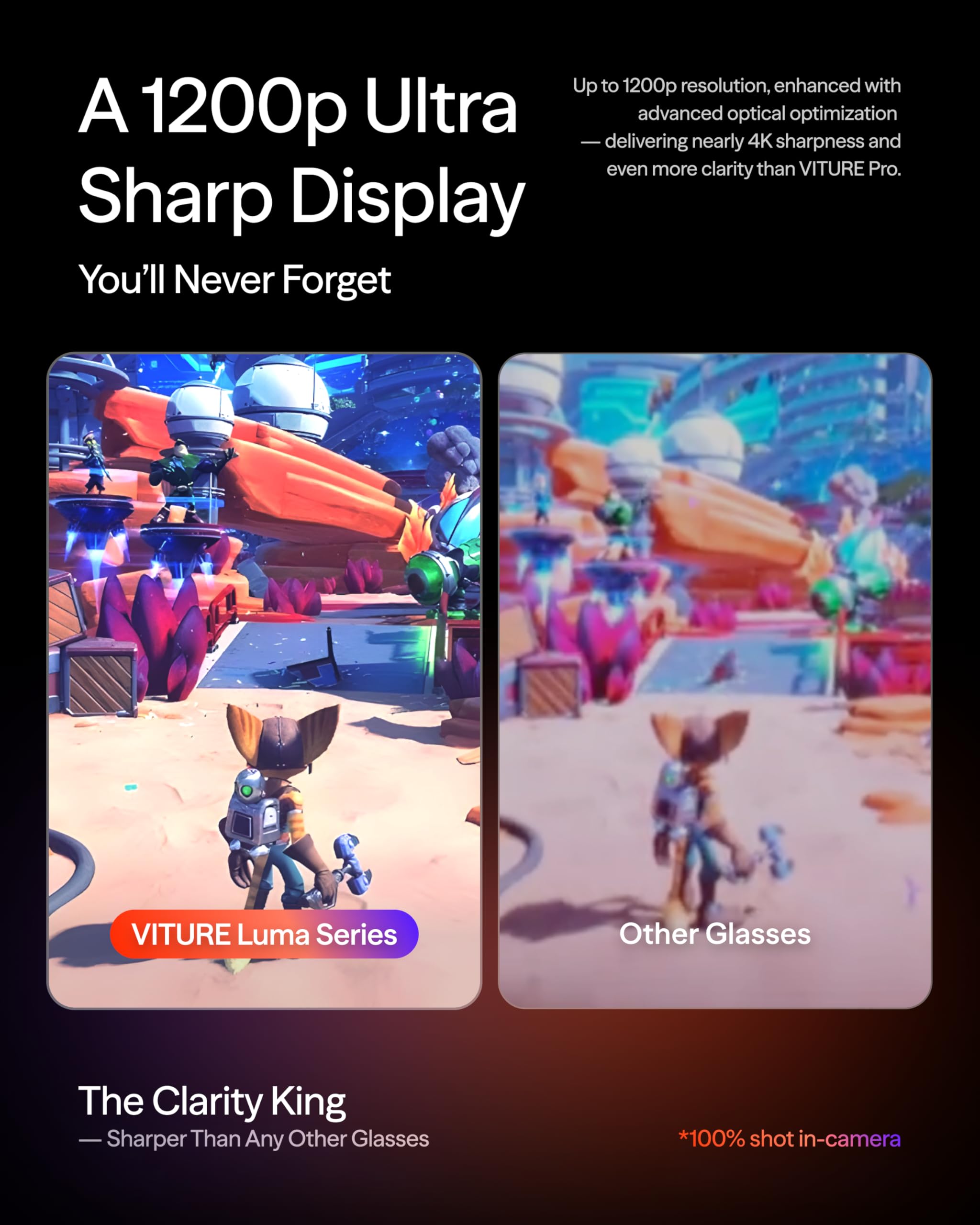 VITURE Lentes Luma Pro XR: pantalla ultra afilada de 152 pulgadas y 1200p, 1000 liendres, 52° FOV, ajustes de atenuación, vidrio AR para iPhone 17/16/15, Android, Mac, PC, Steam Deck, primera experiencia XR para Switch 2