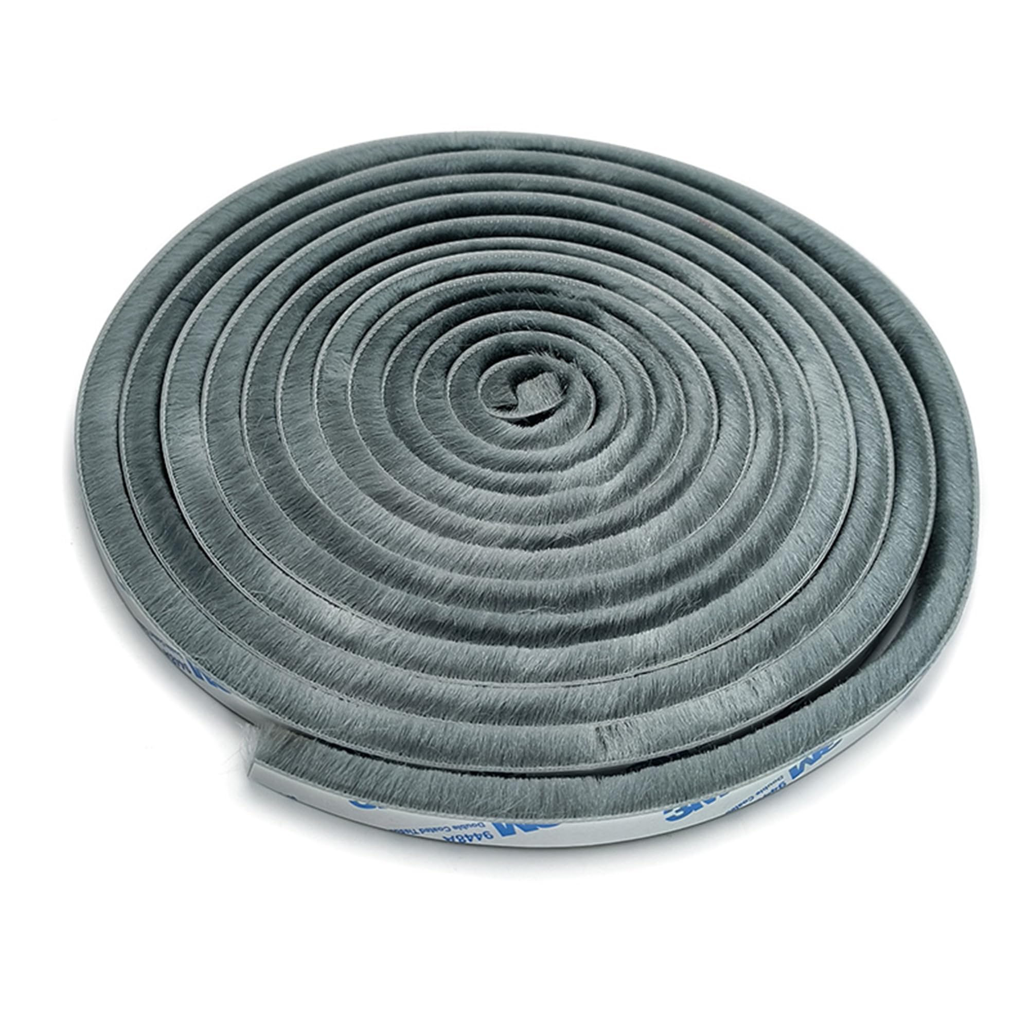 HNNHOME Draft Excluder for Doors, Self-Adhesive 5 Meter Brush Seal Strip, Draught Exclude for Sliding Doors, External Door, Window (Grey, 5M x 9mm x 5mm)