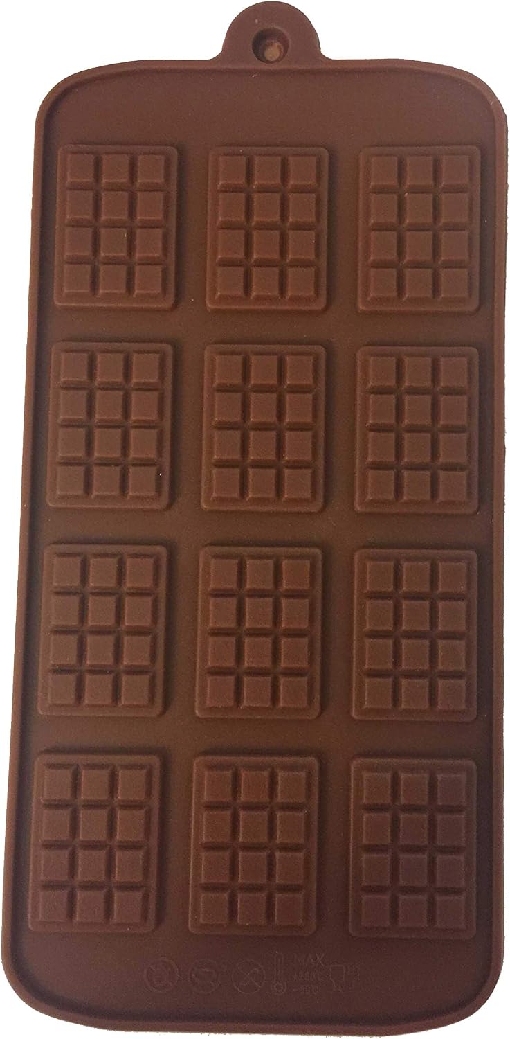 2 Pack 12-Cavity Silicone Mini Rectangle Thin Waffle Chocolate DIY Mold Break-Apart Chocolate Chip