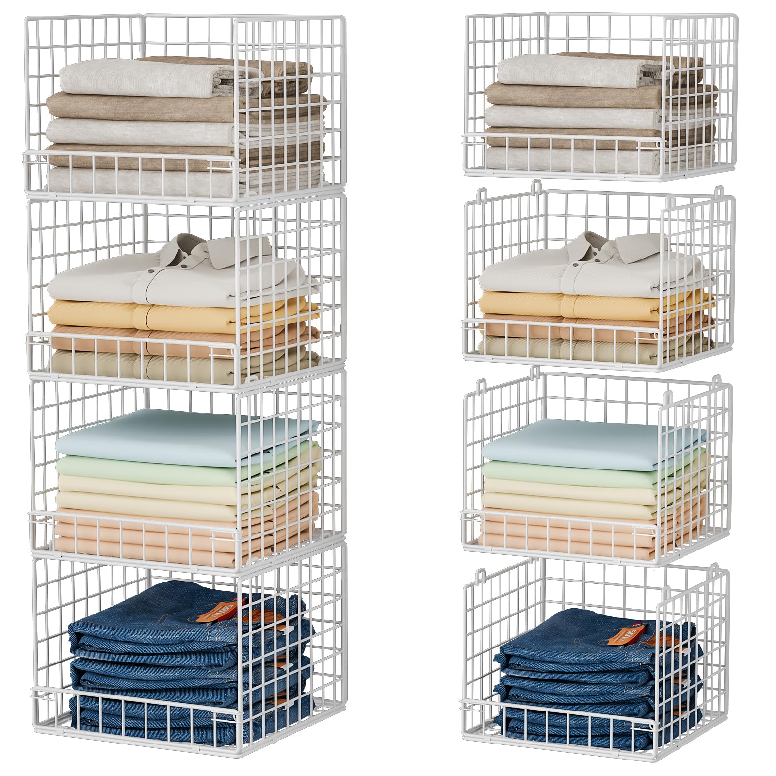 Photo 1 of 4-Tier Stackable Closet Organizers and Storage Baskets, Closet Shelf Organizer, Space-Saving Clothes Storage Drawer, Foldable Clothes Storage Bins for Closet Organizer System, White(Patent 30022416)