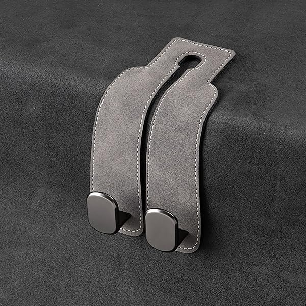Headrest Hooks for Car, Car Seat Hooks for Headrest, Twin Hook Leather Car Headrest Hangers for Purses, Bags, Bottles, Seat Back Storage (Black 4pcs) - 5