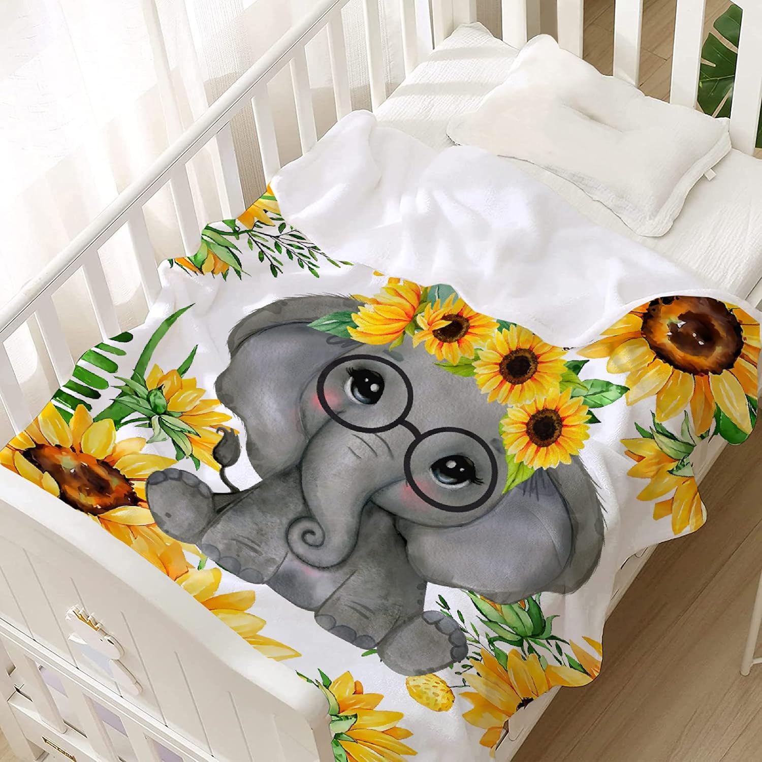 Sunflower Elephant Blanket Super Soft Lightweight Throw Comfy Fluffy Quilt for Bed Sofa All Seasons Warm 60"x50" Twin for Teen